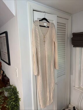 H&M Cream Open-Knit Long Sweater Dress/Beach Coverup